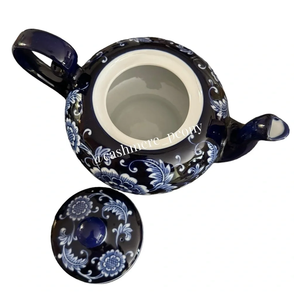 NIB Pier 1‎ Vintage Mandarin Porcelain Cobalt Blue Tea Set-Teapot and 4 Cups